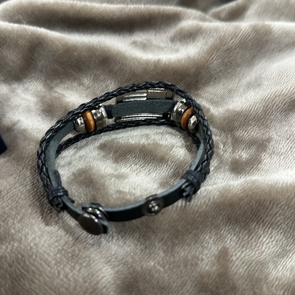 Vintage American Flag Snap Buckle Braided Leather Bracelet Red White Blue SALE - Picture 11 of 14